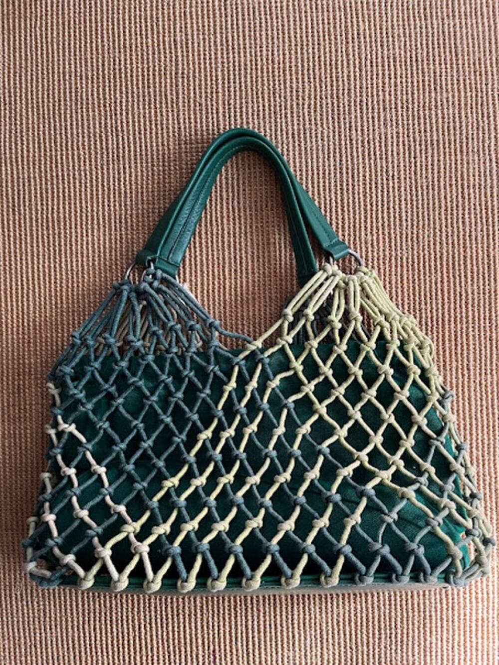 Marc Jacobs Vintage Handbag Green Leather Ombre Macrame Netting Roping Braided